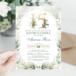 Invitación Chic Quinceañera Botánica Verde Dorado Cumpleaños