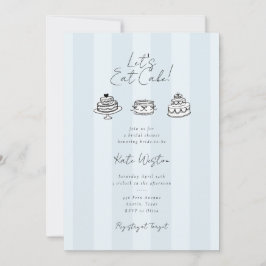 Invitación Chic Rayado Comamos Pastel Azul Despedida de Solte