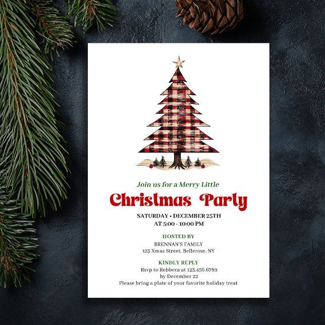 Invitación Chic Red Black Plaid Christmas Party Invitation (Chic Red Black Plaid Christmas Party Invitation)