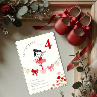 Invitación Chic Red Coquette Ballerina Birthday LPM26