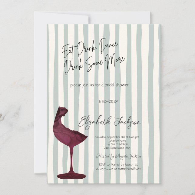 Invitación Chic Red Wine Glass Green Striped  (Anverso)