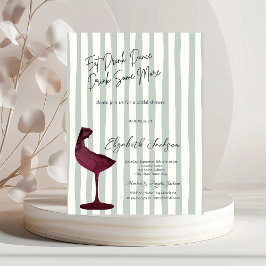 Invitación Chic Red Wine Glass Green Striped 