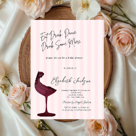 Invitación Chic Red Wine Glass Pink Striped 