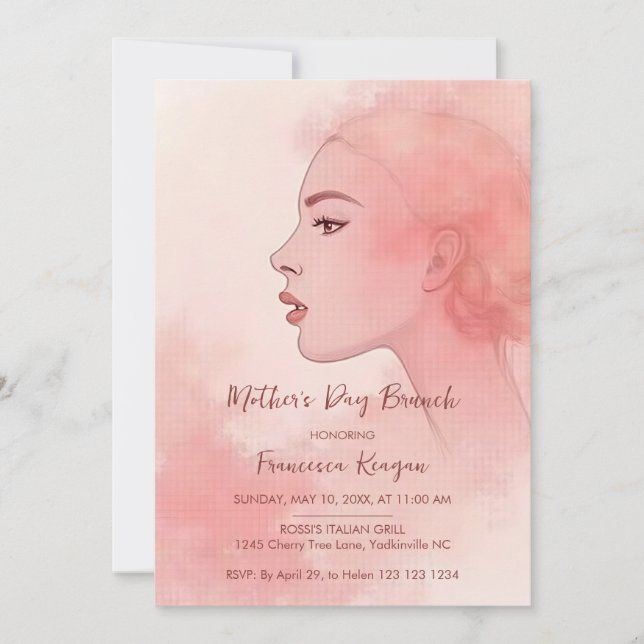 Invitación Chic Refined Artistic Peach Mother Silhouette (Anverso)