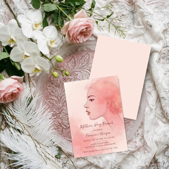 Invitación Chic Refined Artistic Peach Mother Silhouette (Elegant Chic Refined Artistic Peach Mother Silhouette Invitation Design for a Sophisticated Mothers.)