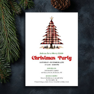 Invitación Chic Roja Negra Cuadros Navideña Fiesta