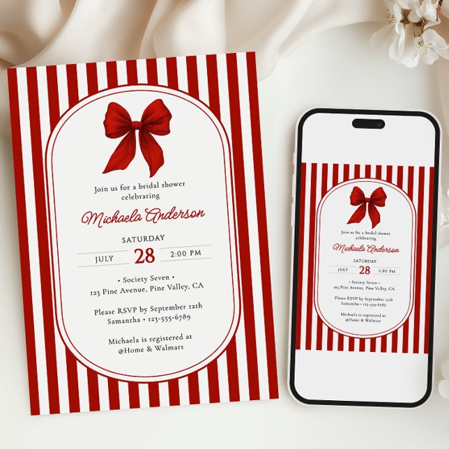 Invitación Chic Rojo Coqueta Lazo Despedida de Soltera (Subido por el creador)