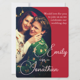 Invitación Chic Romantic Deep Red Split Photo QR Wedding