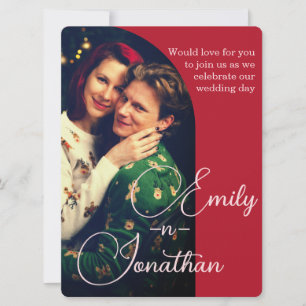 Invitación Chic Romantic Deep Red Split Photo QR Wedding