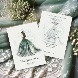 Invitación Chic Romantic Spanish Quinceañera Green Shades