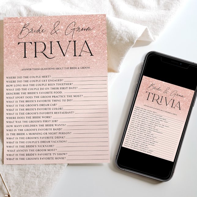 Invitación Chic rosa brillo dorado rosa ombre Boda trivia (Subido por el creador)