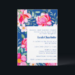 Invitación Chic Rosa Caliente Azul Floral Bat Mitzvah<br><div class="desc">Chic Invitación de Bat Mitzvah Floral Acuarela Rosa Caliente y Azul Cobalto</div>