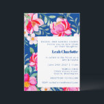 Invitación Chic Rosa Caliente Azul Floral Bat Mitzvah<br><div class="desc">Chic Invitación de Bat Mitzvah Floral Acuarela Rosa Caliente y Azul Cobalto</div>