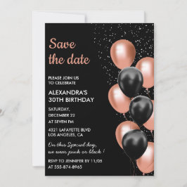 Invitación Chic Rosa de Oro Globo 30 Cumpleaños Salva la Fech