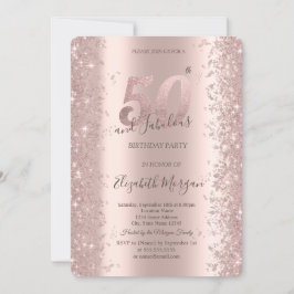 Invitación Chic Rosa Dorado Brillante Diamantes 50 Cumpleaños