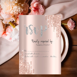 Invitación Chic Rosa Dorado Brillo Goteo Plata RSVP