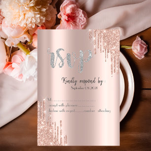 Invitación Chic Rosa Dorado Brillo Goteo Plata RSVP