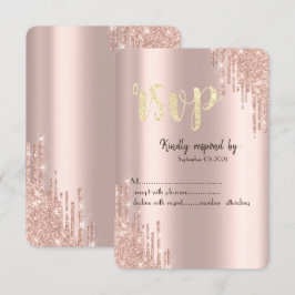 Invitación Chic Rosa Dorado Brillo Goteo RSVP