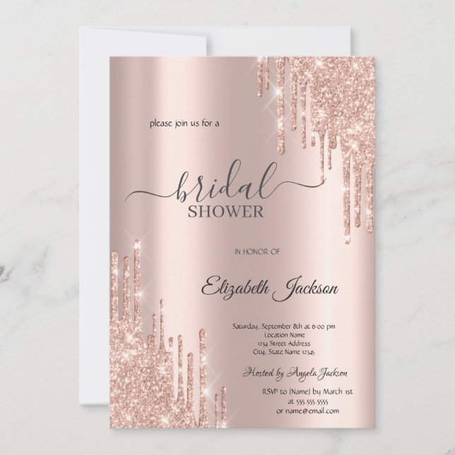 Invitación Chic Rosa Oro  Regaderas Despedida de Soltera (Anverso)