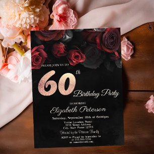 Invitación Chic Rosas Rojas Negras Cumpleaños 60