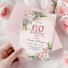 Invitación Chic Rose Gold Blush Pink Floral 60th Birthday  
