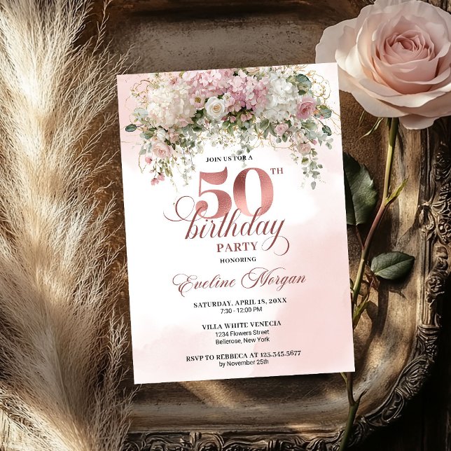 Invitación Chic Rose Gold Eucalyptus 50th Birthday Celebrate (Chic Rose Gold Eucalyptus 50th Birthday Celebration Invitation

)