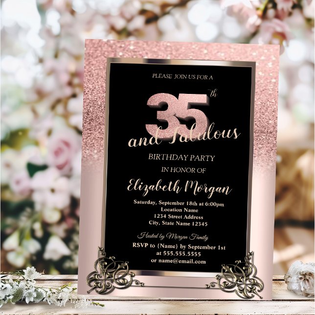 Invitación Chic Rose Gold Glitter Ombre 35th Birthday Party (Subido por el creador)