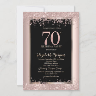Invitación Chic Rose Gold Glitter Sparkles Cumpleaños 70