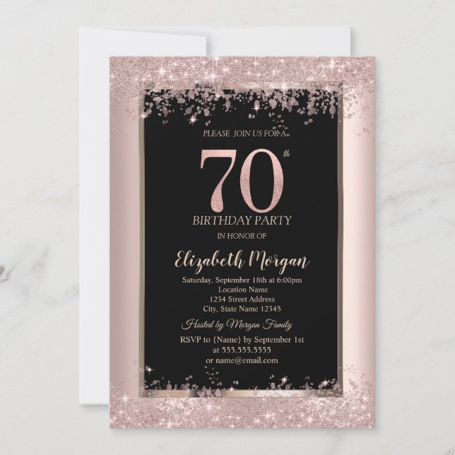 Invitación Chic Rose Gold Glitter Sparkles Cumpleaños 70  (Anverso)