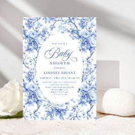 Invitación Chic Royal Blue Toile de Jouy Baby Shower Invite