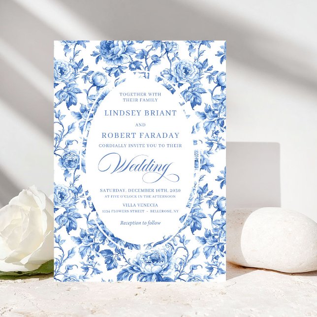 Invitación Chic Royal Blue Toile de Jouy Romantic Wedding  (Chic Royal Blue Toile de Jouy Romantic Wedding Invitation)