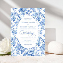 Chic Royal Blue Toile de Jouy Romántico Boda