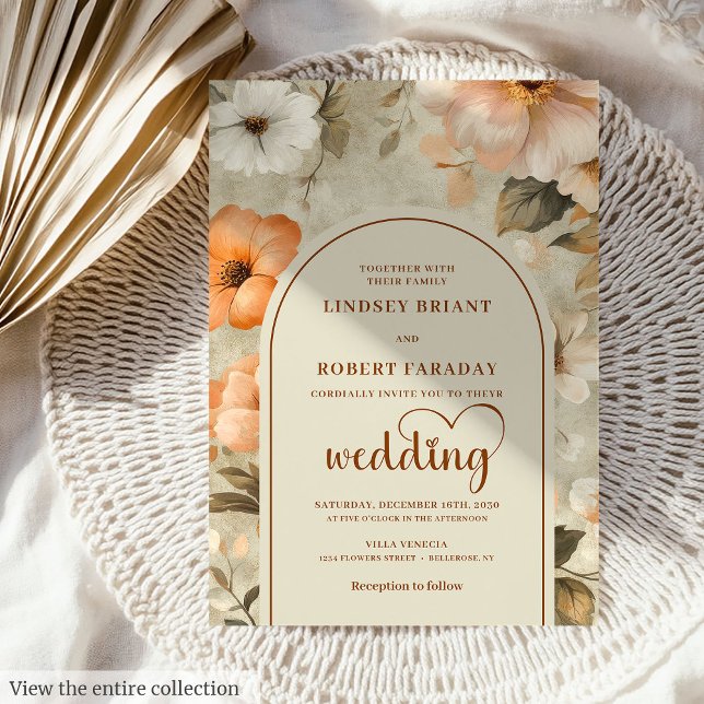 Invitación Chic Rustic Boho Copper Beige Olive Floral Wedding (Rustic Boho Copper Beige Olive Floral Wedding Invitation)