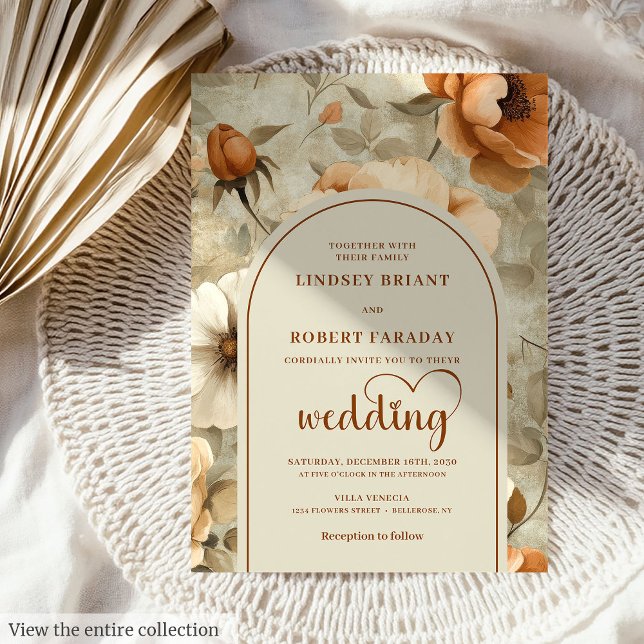 Invitación Chic Rustic Boho Terra Cotta Ivory Floral Wedding (Rustic Boho Terra Cotta Ivory Floral Wedding Invitation)