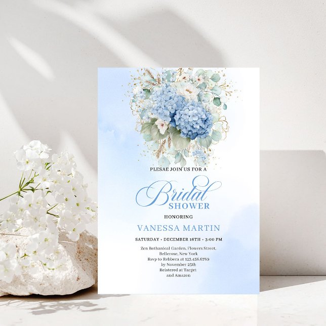 Invitación Chic Rústico Bohemiaco Despedida de Soltera con Ho (Rustic Bohemian Blue Hydrangeas Bridal Shower Invitation)