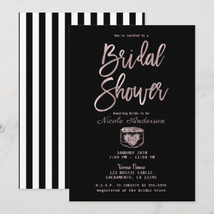 Invitación Chic Rústico Rosa Dorado Rayas Rosa Despedida de S