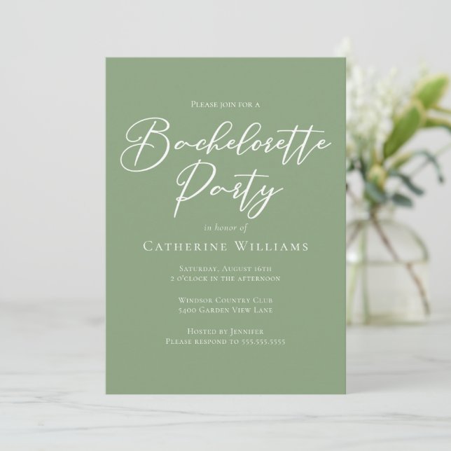 Invitación Chic Sage Green Bachelorette Party (Anverso de pie)