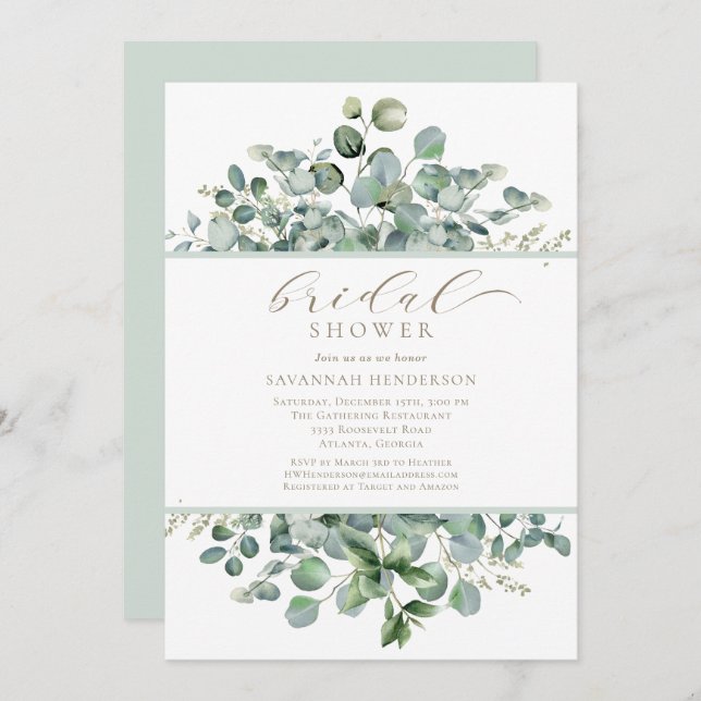 Invitación Chic Sage Green Floral Bridal Shower Editable (Anverso / Reverso)