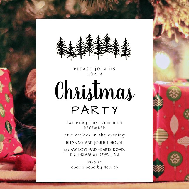 Invitación Chic Scandinavian Tree Line Christmas Celebration (Subido por el creador)