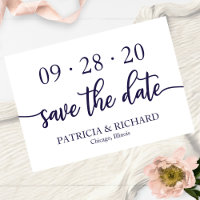 Chic Script Azul Marino Blanco Boda Guardar la Fec