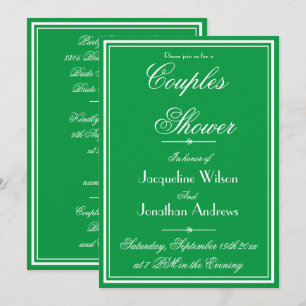 Invitación Chic Script Blanco en Ducha de Parejas Verde Esmer