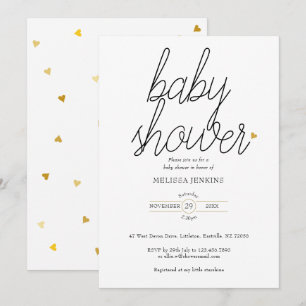 Invitación Chic Script Corazones de Oro Baby Shower / Sprinkl