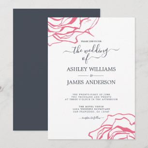 Invitación Chic Script Floral Contorno Rosa Rosa Boda