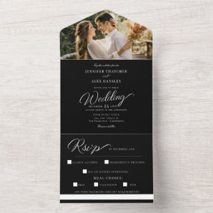 Invitación Chic Script Moderna de Boda Todo en Uno