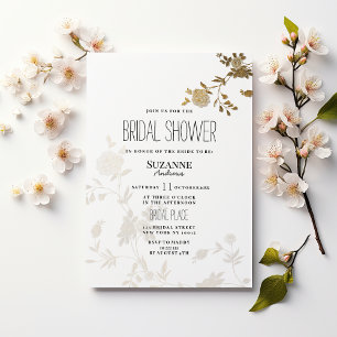 Invitación Chic sencillo regadera floral de brillo de oro bla