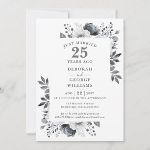 Invitación Chic Silver Floral Bodas de Plata 25 Aniversario 