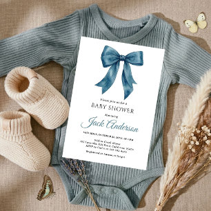 Invitación Chic Simple Elegante Baby Shower Niño con Lazo Azu