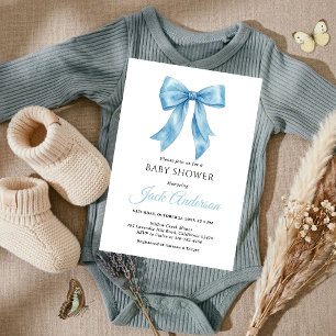 Invitación Chic Simple Elegante Baby Shower Niño con Lazo Azu