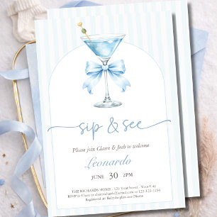 Invitación Chic Sip and See Rayas Azul Polvoriento Bebé Arch