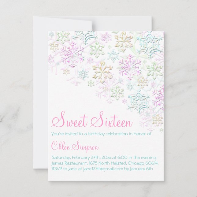 Invitación Chic Snowflake Sweet16 (Anverso)